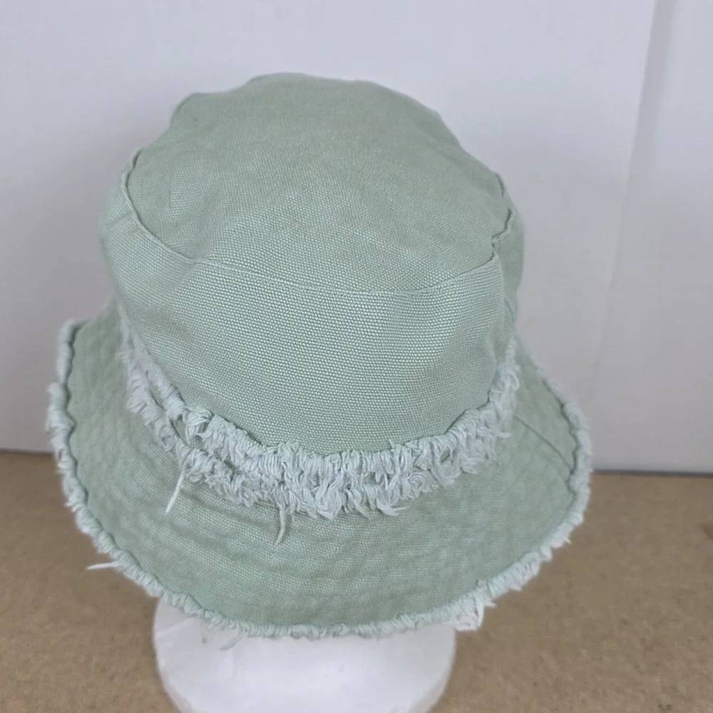 Steve Madden Sage Green Bucket Hat Fringe Distressed Beach Vacation Hat One Size